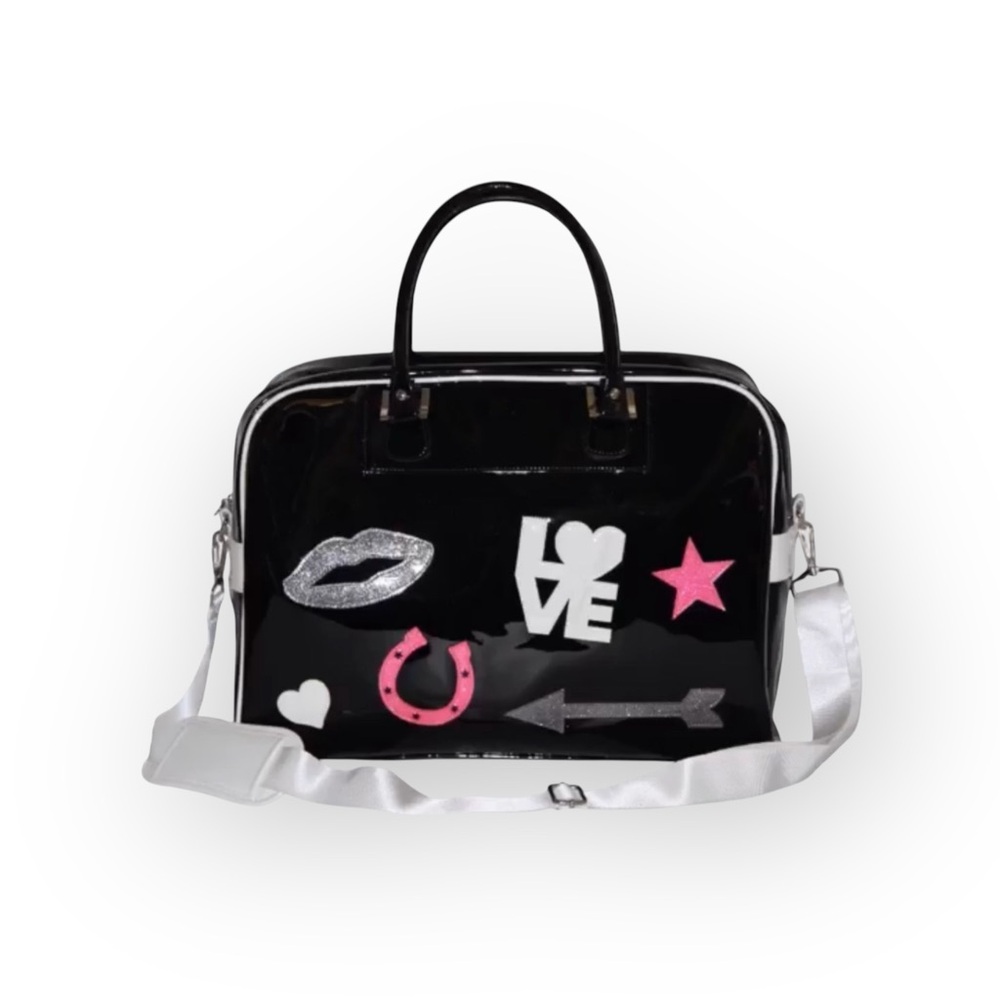 me.n.u ❤︎︎ Love Lips Patch Overnight Travel Bag ❤︎︎ Black ❤︎︎ Dance Camp Horse